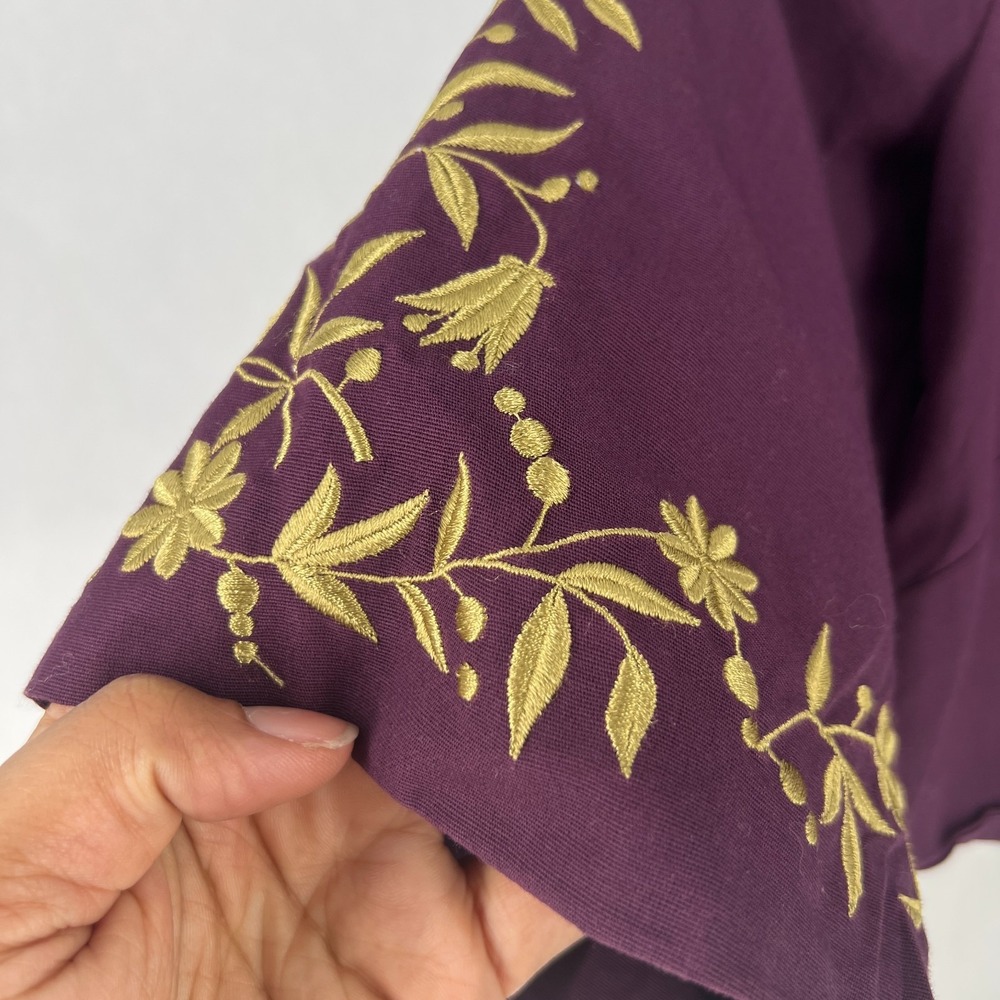 Anthropologie Odille Bolero Jacket Women's 2 Purple Gold Embroidered Cotton - Picture 4 of 16